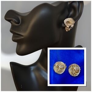 VTG Estate Silvertone Spirograph Swirl Nebula Knot Clip-on Earrings